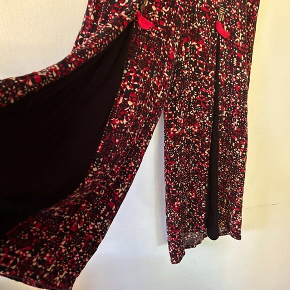 Fusion Gaucho Pants Womens Medium Asian Red Capri Tie Waist Wide Leg - Picture 3 of 9